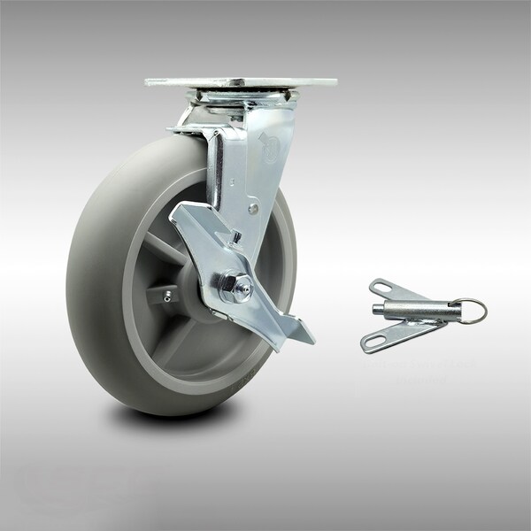 8 Inch SS Thermoplastic Rubber Caster with Ball Bearing and Brake/Swivel Lock